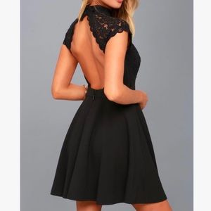 Lulus Black Lace Backless Skater Dress